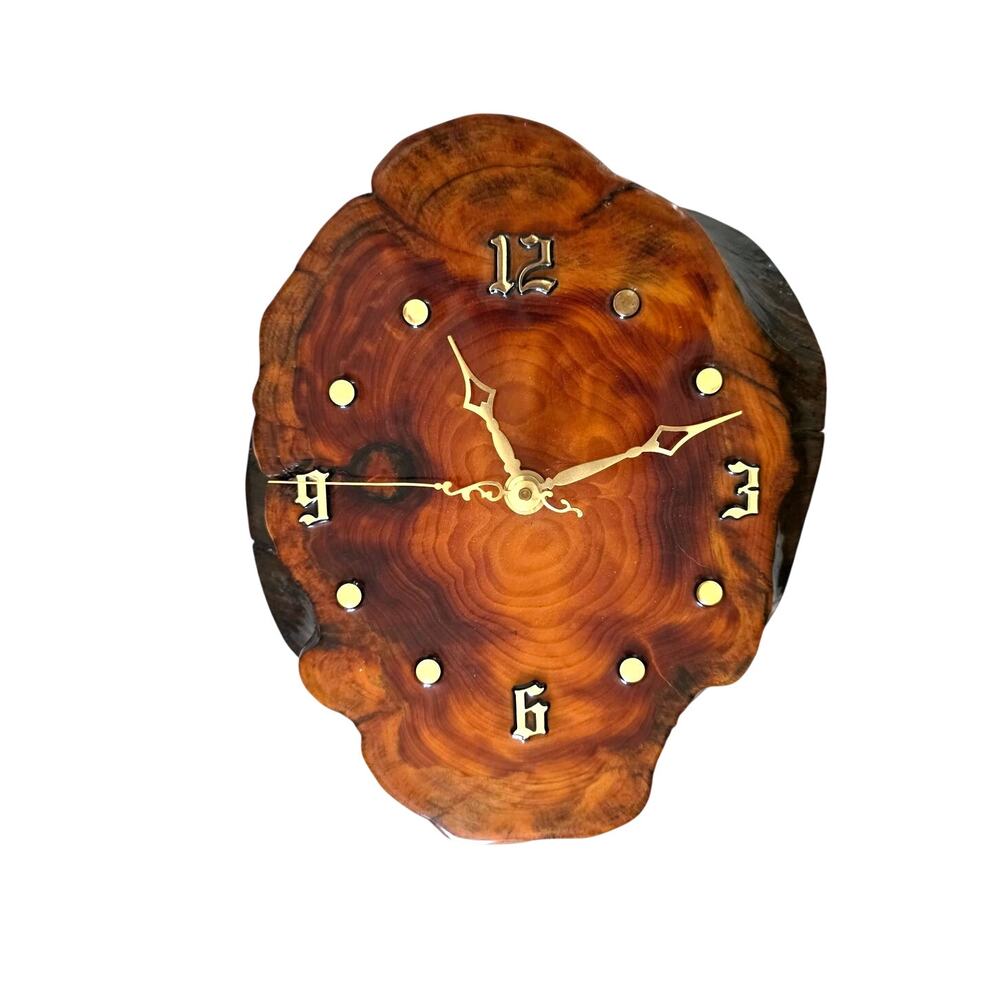 MCM Handmade Live Edge Burlwood Clock Made in USA Tested & Works